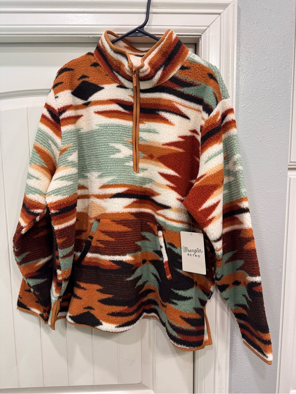 Wrangler Retro Sherpa Fleece Pullover with 1/4 zip & kangaroo pocket